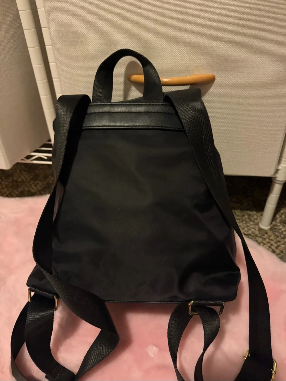 Liz Claiborne Black Nylon Mini Backpack with Gold Hardware